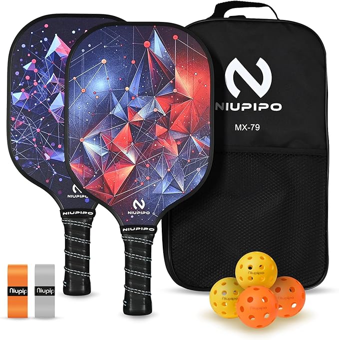 niupipo Pickleball Paddles Set of 2 or 4, USAPA Approved Fiberglass Pickleball Paddle Set with Balls and Bag, Polypropylene Honeycomb Core, Lightweight Pickleball Paddles for Beginners Men Women