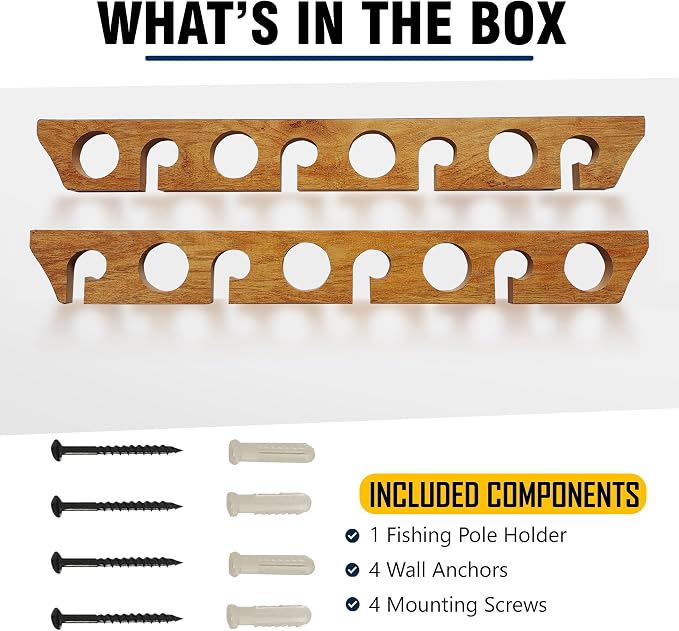 Rush Creek Creations 8 Fishing Rod Wall or Ceiling Storage Rack, Vertical or Horizontal Holder for Garage, 8 Rod and Reel Combo Capacity
