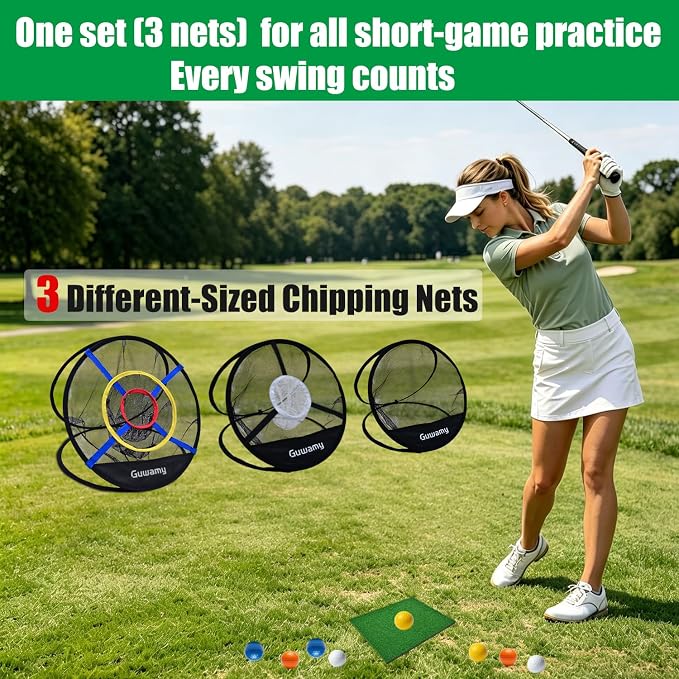 Set of 3 Golf Chipping Nets (3 Sizes) - Pop-Up Practice Targets for Indoor & Outdoor