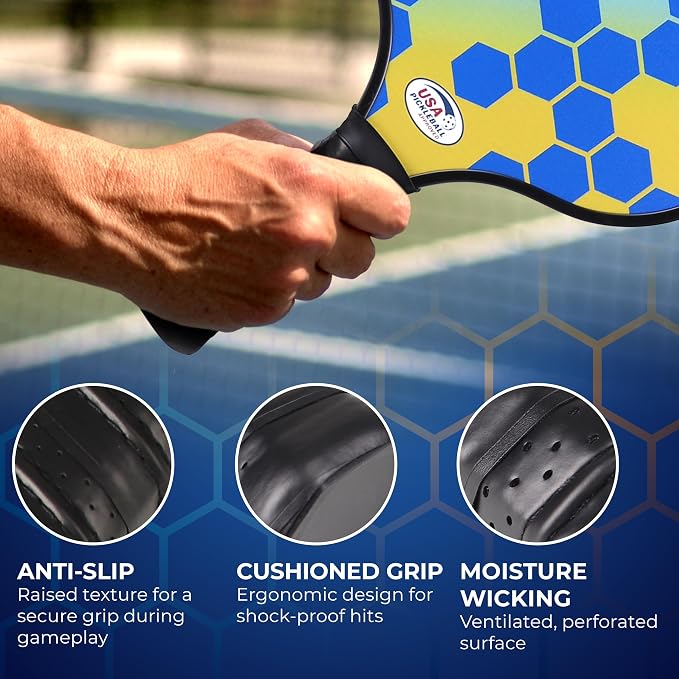 TKG Sports Pickleball Set with Bag - 2 14mm Honeycomb Core Paddles | 2 USAPA Approved Pickleball Paddles, 2 Indoor and 2 Outdoor Pickleball Balls, 2 Cooling Towels - Rackets for Adults and Teens