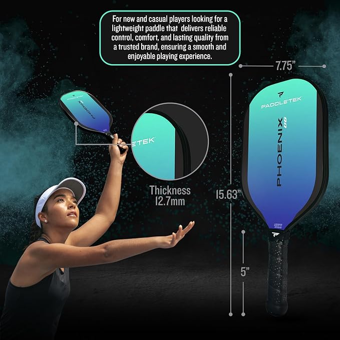 Paddletek Phoenix G6 Pickleball Paddle | Professional Pickleball Paddles with Honeycomb Core, Polycarbonate Surface, Graphite PolyCore & High Tack Performance Grip | USAPA Approved