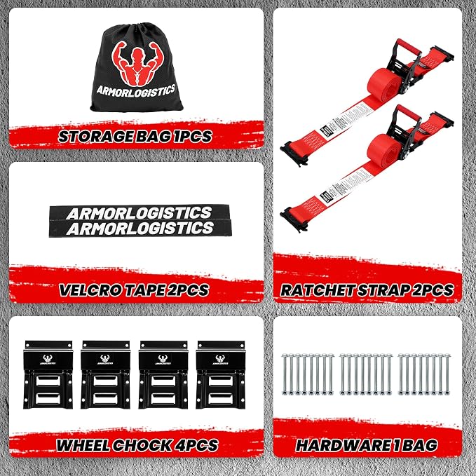 Wheel Chock Tie Down Kit, Heavy Duty Trailer Tire Straps Kit for ATV, UTV, Lawn Mower, 4,400lb Max Break Strength