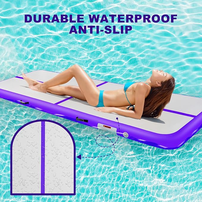 Inflatable Gymnastics Mat 10ft/13ft/16ft/20ft/ Air Tumbling Track Mats 4/8 inches Thick for Home Use/Training/Cheerleading/Yoga/Water with Pump