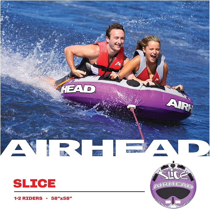 Airhead Slice Towable 2-4 Rider Models, Tube for Boating and Water Sports, Heavy Duty Full Nylon Cover with Zipper, EVA Foam Pads, and Patented Speed Safety Valve for Easy Inflating & Deflating