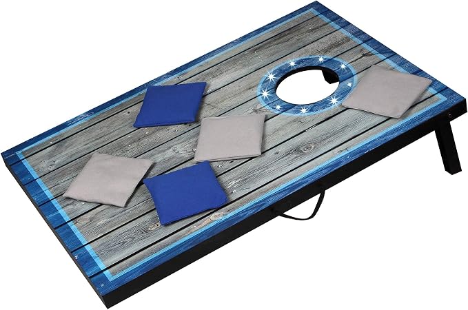 Hathaway Atlantic LED Cornhole Board Set – Includes 8 Rip-Resistant Bean Toss Bags & 2 Target Boards with Built-in Cornhole Lights & Nylon Carrying Bag for Portability – Blue/White
