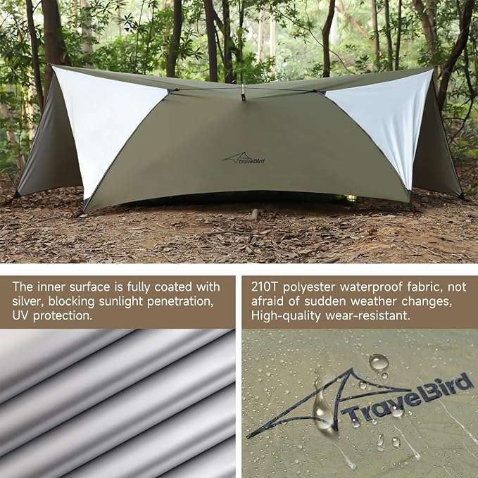 Camping Hammock with Mosquito Net and Tent Tarp, Lightweight Hanging Hammocks Tree Straps, All-in-one Fast Open Hammock for Outside, Hiking, and Travel