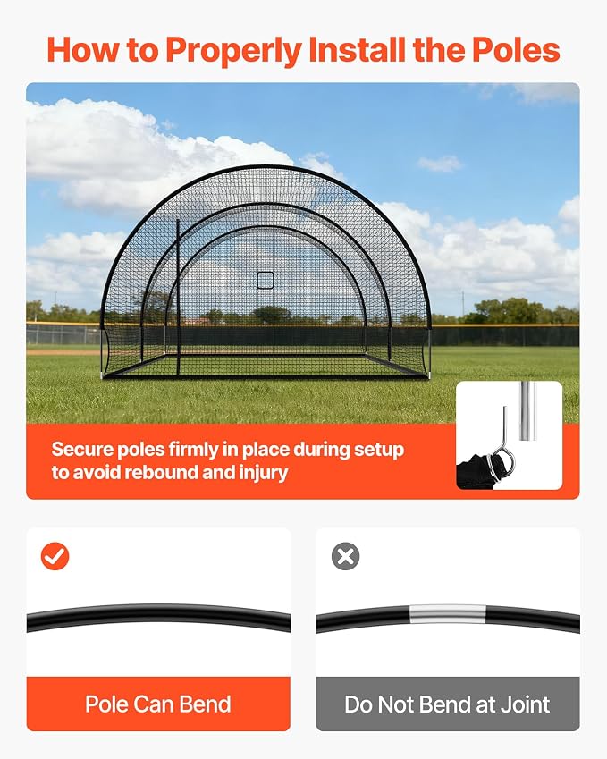 VEVOR Baseball Batting Cage,Professional Softball Baseball Batting Hitting Training Net,Heavy Duty Enclosed PE Practice Portable Pitching Cage Net&Carry Bag,for Backyard,Field,Indoor&Outdoor