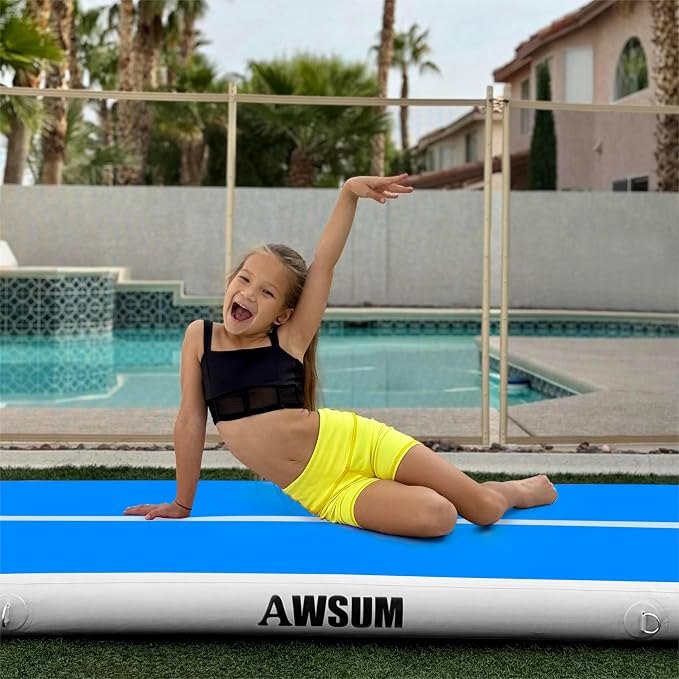 AWSUM Inflatable Gymnastics Mat 10ft/13ft/16ft/20ft/23ft Training mat 4/8 inches Thick tumbling mat with Electric Pump for Home/Gym/Outdoor
