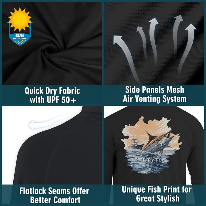 Palmyth Fishing Hoodie for Men Long Sleeve Sun Protection UV UPF 50+ Shirts | Hidden Zipper Pocket, Thumb Loops, Quick-Dry, Side Mesh Panels, Lens Cleaning Cloth, 4-Way Stretch