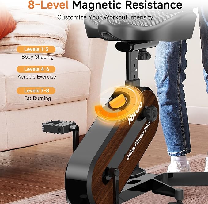 HitGo Office Exercise Bike Desk Chair,330 lbs Heavy Duty Under Desk Bike with 9-Level Height Adjustable Seat 24.4"-33.8",8-Level Resistance & Rolling Wheels,Quiet Fitness Chair for Home Office