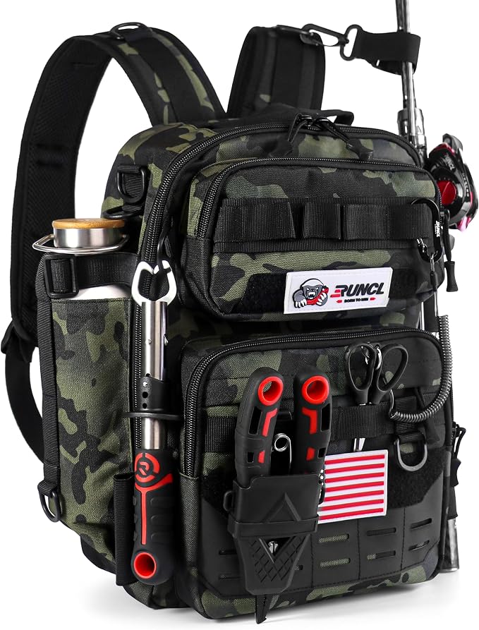 RUNCL Fishing Tackle Backpack, Lightweight Portable Gear Bag, Soft & Comfortable All Day Carry Design, Large Capacity Multi-Pocket Organizer Storage for Bass Fishing, Kayak, Bank & Shore Anglers