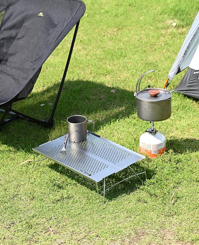iClimb Mini Solo Folding Table Ultralight Compact for Backpacking Camping Hiking Beach Picnic (Silver - S)