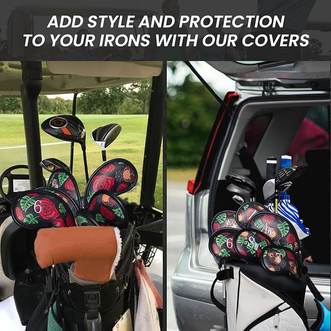Golf Club Covers Iron Value 12 Pack Stylish Synthetic Leather Headcover, Embroidery Numbers Head Covers Universal Protector Fit Main Iron Wedge Clubs, Accessories Travel for Men Women