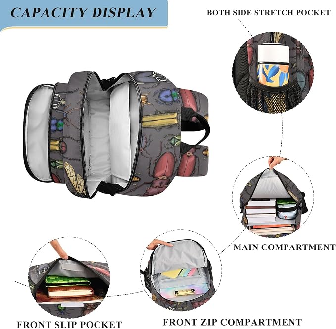 Fisyme Insects Vintage Bugs School Backpack Laptop Backpack Bags Bookbag Travel Casual Computer Notebooks Daypack