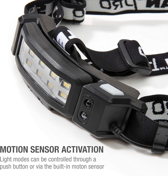 Steelman Slim Profile Rechargeable LED Motion-Activated Headlamp, 250-Lumen, 3 Brightness Settings, 20-Meter Range, Water-Resistant