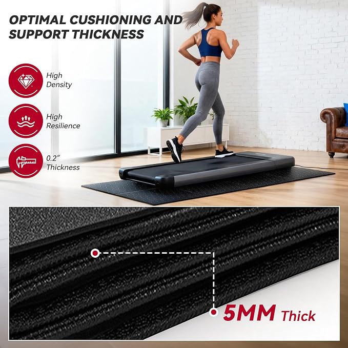 Walking Pad Mat for Carpet, Walking Pad Mat for Hardwood Floors, High Density, 0.2" Thickness, Folable, Floor Protection Mats for Bike, Elliptical, Treadmill