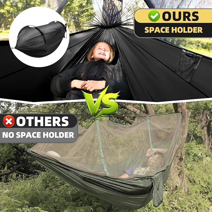 Lulladle Camping Hammock - (Double/Single) Hammock Portable with Tree Straps and with Mosquito Net，Nylon Hanging Hammock Easy Setup and Pack for Outdoor, Hiking and Backyard