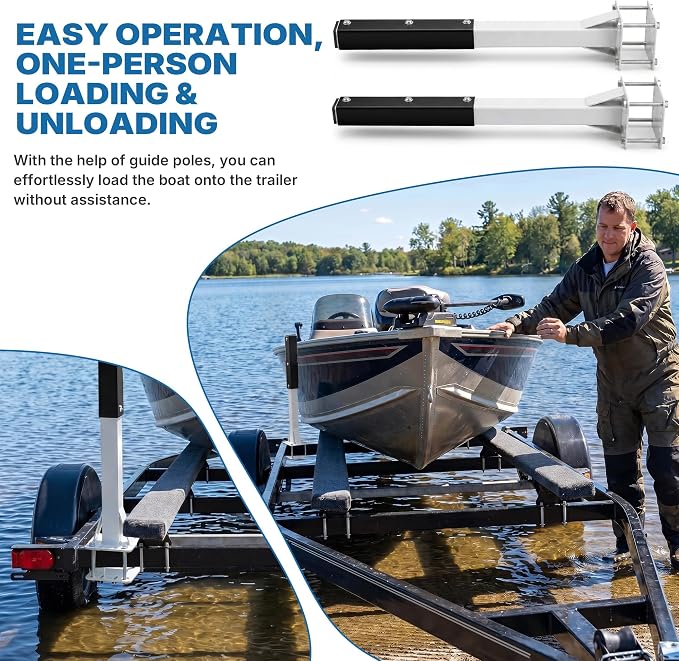 2pack Pontoon Boat Trailer Guides Poles Kits 17" Boat Trailer Guide Poles with Reflective Strip, Steel + UPVC Sleeve Heavy Duty Boat Trailer Parts & Accessories