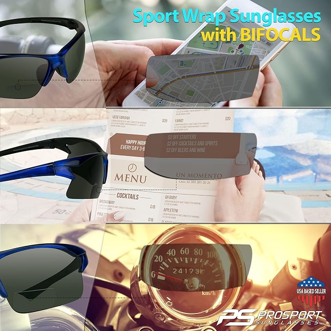 proSPORT BIFOCAL Sunglasses Readers Men Women Sport Cycling Running Fishing Golfing Riding Driving +1.50 to +3.00
