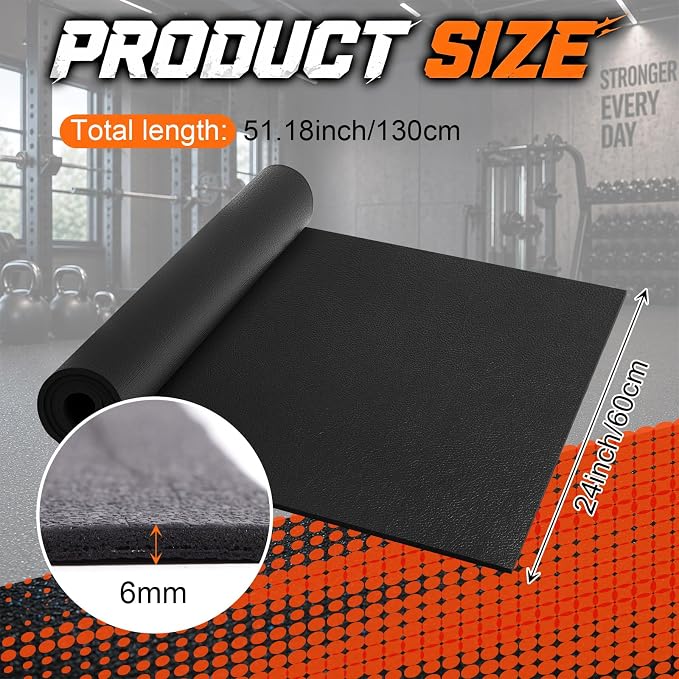 Drydiet Treadmill Mat 51" x 24", 6mm Extra Thick Bike Mat for Indoor Stationary Walking Pad, Spin Bike, Elliptical & Rowing Machine, Anti-Slip Shock Absorbing Floor Protector for Hardwood and Carpet