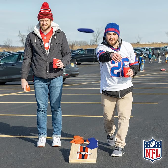 NFL Football Portable Size 1' x 2' Solid Wood Cornhole Set with Direct Print HD Team Graphics – Travel Size