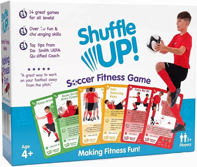 Shuffle Up Soccer Card Games - 70+ Skills Cards, Soccer Gifts for Boys and Girls 7-12 Years Old, Teen and Kids Indoor Training Equipment, Outdoor Backyard Game, Practice Toys, Stamina and Strength