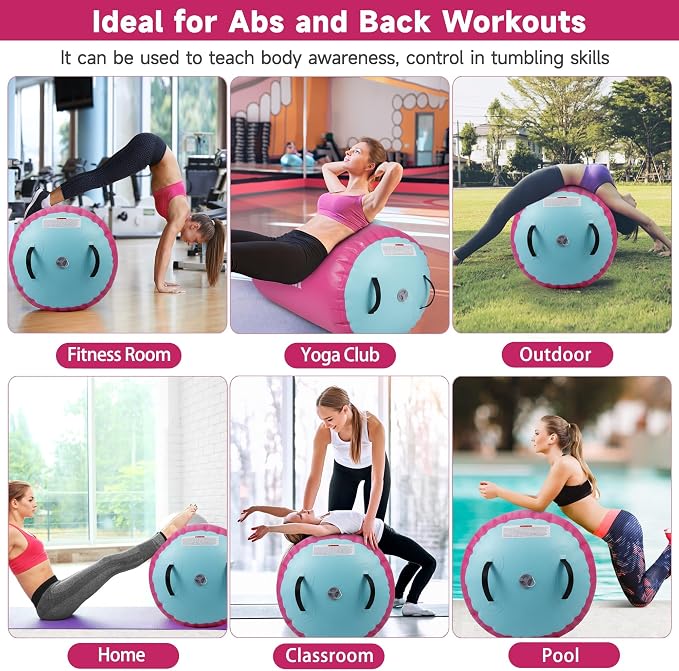 Air Barrel - Air Roller Gymnastics Barrel for Back Handspring Trainer, Air Tumble Mat with Pump for Gym Training/Yoga Balance Exercise/Cheerleading/Home and Outdoor Use