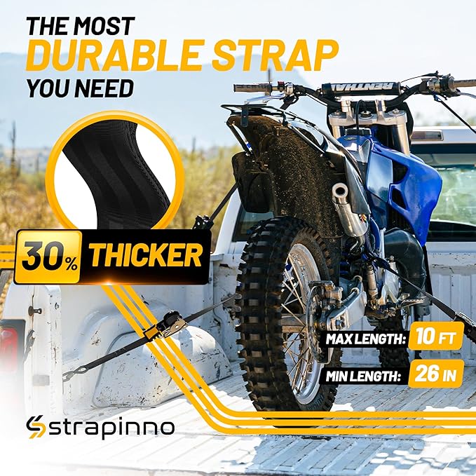 Strapinno Retractable Ratchet Straps (4-Pack), 1 in x 10 ft, 1,500LBS Break Strength, Most Durable Straps and Core, Auto Self Retracting Tie Downs for Truck, Moving, Motorcycle, Bike, Jetski, Kayak