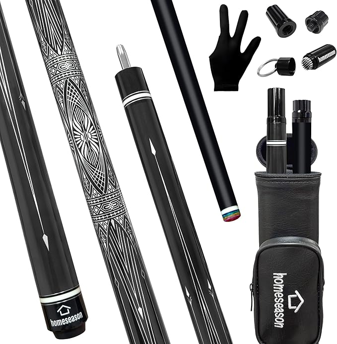 HomeSeason Fiberglass Pool Cue Stick 21oz Cue Sticks 58" Professional Low Deflection Billiard with Screw-in Extension and Leather Bag