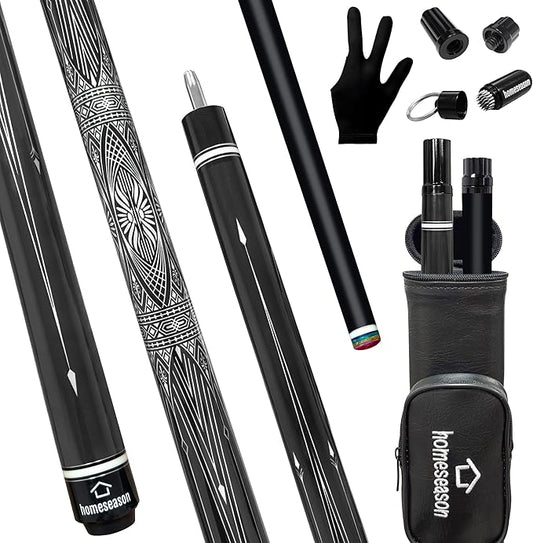 HomeSeason Fiberglass Pool Cue Stick 21oz Cue Sticks 58" Professional Low Deflection Billiard with Screw-in Extension and Leather Bag