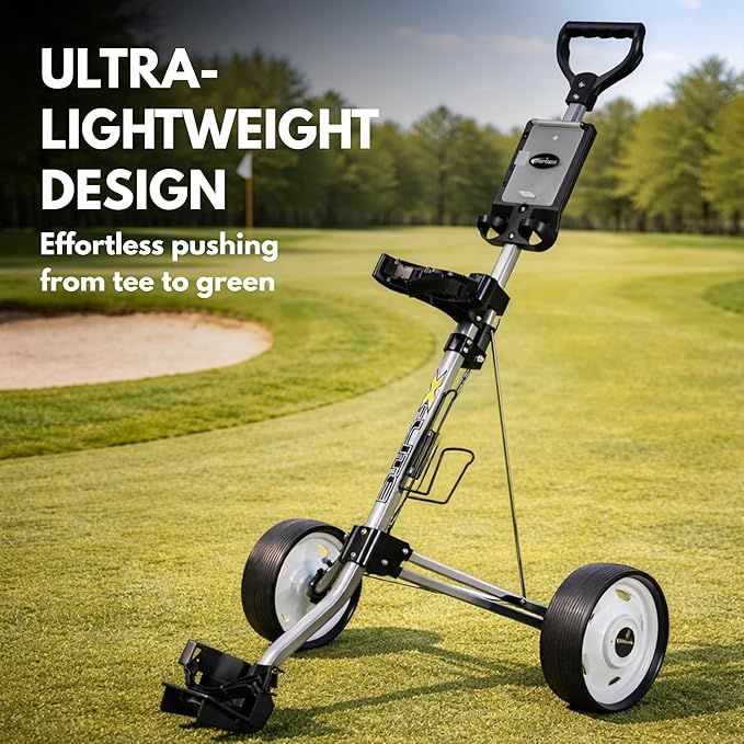 Precise X-Lite 2-Wheel Golf Push Cart – Ultra-Lightweight & Compact Folding Golf Trolley, Ergonomic Handle, Smooth-Rolling Wheels, Built-in Scorecard & Ball Holder
