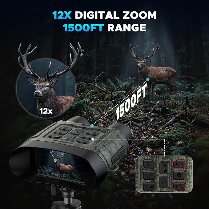 Night Vision Binoculars - 112MP 4K Night Vision Goggles, 5000mAh Battery & 64GB Card, 1500FT Range, Tactical Flashlight for Wildlife Hunting, Camping, Outdoor Adventure, Security Surveillance