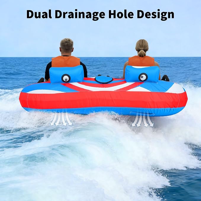 Towable Tube for Boating, 1–2 Person Inflatable Towable Tube with Quick Connect, Heavy Duty 840D Nylon Water Tube for Lake & Water Sports