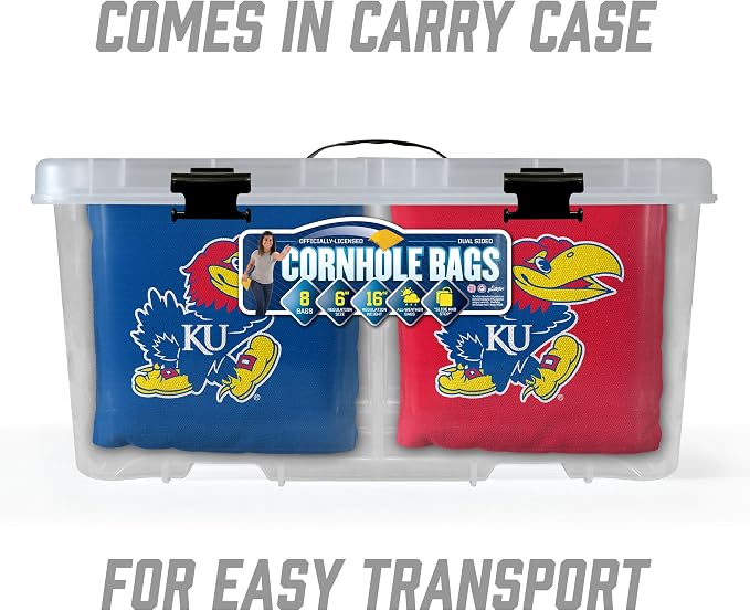 YouTheFan Officially-Licensed NCAA Set of 8 Cornhole Bags - All Weather Dual Sided Slide & Stop - Regulation Size with Carry case
