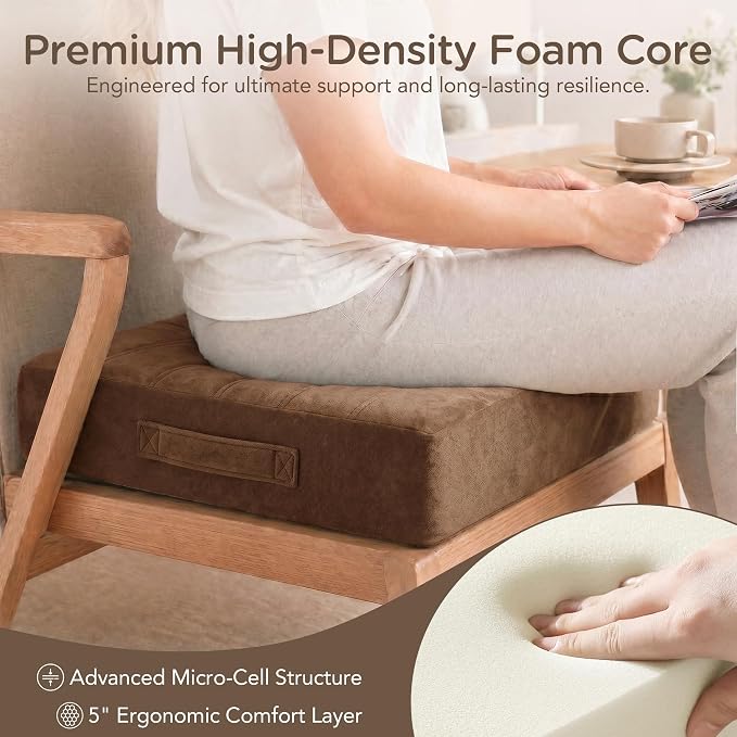 Codi Thick Replacement Couch Cushions 2 Sets, Upholstery Foam with Washable Covers for Sofa Cushion Chair Meditation - 24 × 24 × 5 Inch, High Density Foam, Coffee