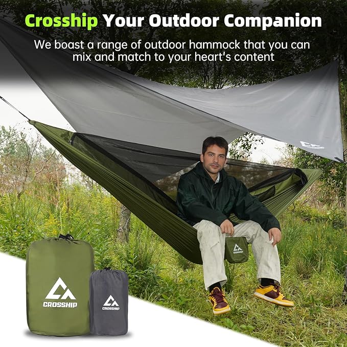Camping Hammock Mosquito Net with Rain Fly - Portable Parachute Nylon Backpacking Hammock for Outdoor, Hiking, Backpacking, Backyard, Beach, Travel (Hold Up to 500lbs)