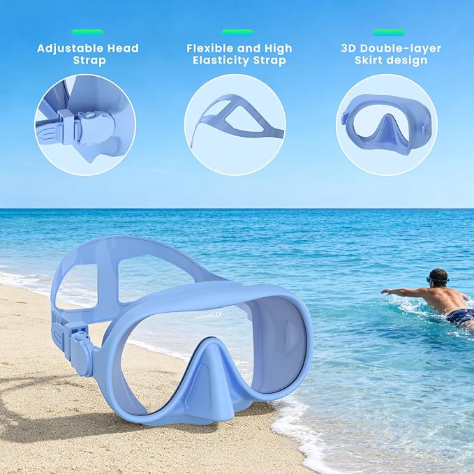 Snorkeling Gear for Adults, Snorkel Set Adult, Scuba Diving Mask, Panoramic View Anti-Leak Anti-Fog Dive Swimming Goggles Tempered Glass Panoramic Wide View Travel Portable Foldable