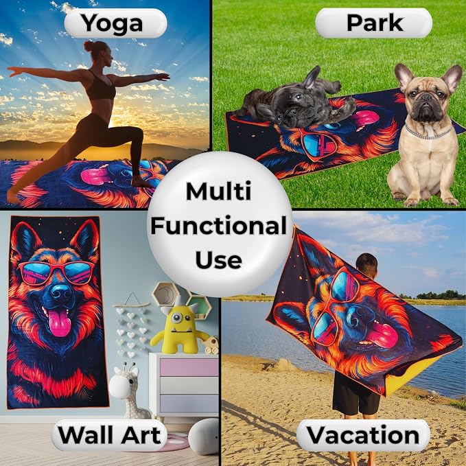 Microfiber Funny German Shepherd in Sunglasses Colorful Beach Towel for Women, Girls, Kids, Boys, Men, Plush Beach Towel, Absorbent Pool Towel Super Soft, Oversized 31x62 Inches