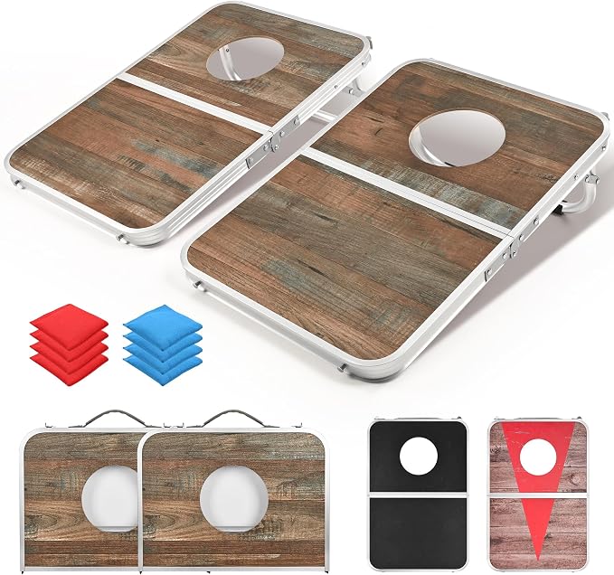 ROPODA Portable Cornhole Board Set,24x16 / 30×20in Corn Hole Games for Adults with 8 Bean Bags, Lightweight Aluminum Alloy Edging Cornhole Set for Outdoor Games, Beach and Tailgates
