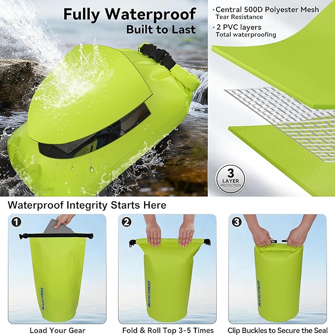 MARCHWAY Floating Waterproof Dry Bag Backpack 5L/10L/20L/30L/40L, Roll Top Sack Keeps Gear Dry for Kayaking, Rafting, Boating, Swimming, Camping, Hiking, Beach, Fishing