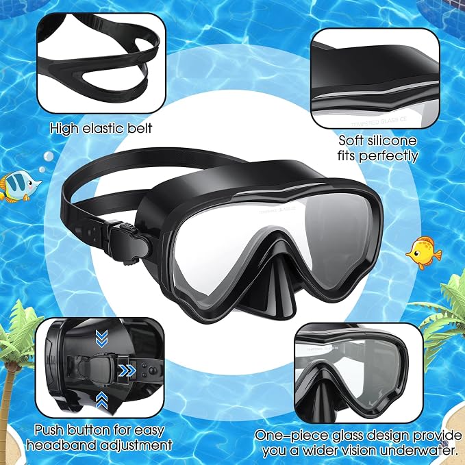4 Pcs Snorkeling Goggles for Adults Scuba Diving Mask Anti Fog Dive Mask Snorkeling Gear for Men Women Panoramic Swimming Goggles with Nose Cover for Diving, Swimming (Black, Yellow, Red, Rose Red)