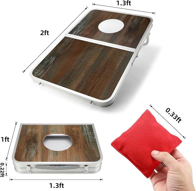Foldable Lightweight Cornhole Board Set | Aluminum Alloy Edging,2x1.3ft,8 Bean Bags,Portable Corn Hole Games for Adults,for Outdoor Patio Travel Tailgate