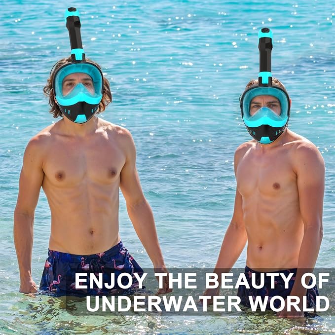 Full Face Snorkel Mask, Snorkeling Gear for Adults Kids with Latest Dry Top Breathing System and Detachable Camera Mount, with 180 Degree Panoramic View
