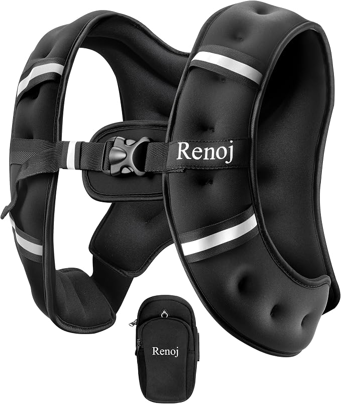 Renoj Weighted Vest for Women Men: Available in 6lb/8lb/10lb/11lb/12lb/14lb/16lb/20lb Fixed Weights for Walking, Running, Training, Exercise, Weight Loss - With Reflective Strips and Storage Pocket