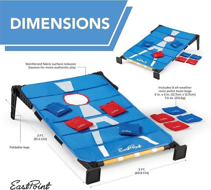 EastPoint 3-in-1 Tailgate Cornhole, Ladderball, Bottle Smash Combo Game - Blue - Versatile 3-in-1 Set for Outdoor Games - Portable Transport for Backyard
