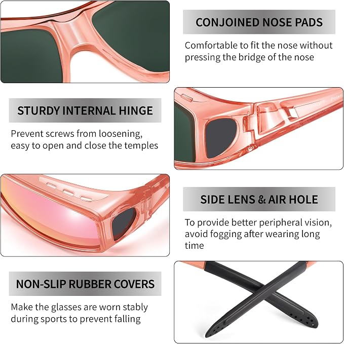 URUMQI Polarized Sunglasses Fit Over Glasses for Men Women, Wraparound Sun Glasses UV400 Protection for Driving Fishing