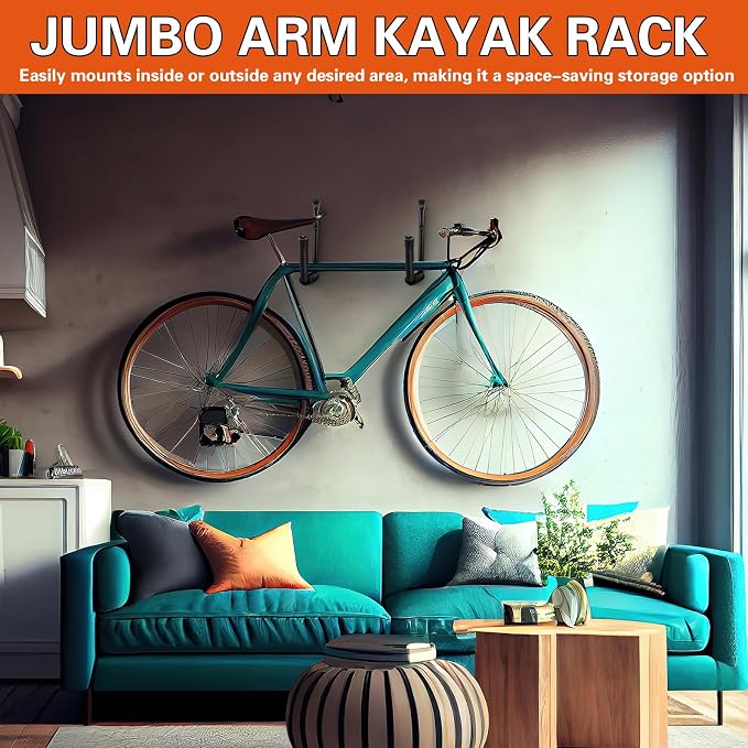 JaGely Wall Mount Kayak Storage Rack 15Inch Garage Storage Heavy Duty Hooks Canoe Hanger Hooks Jumbo Arm Kayak Rack for Paddle Board, Ladder, Bicycle, Folding Chairs, Surfboard, Snowboard