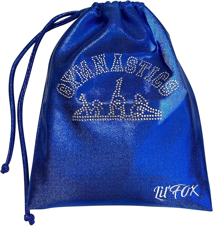 LIL'FOX 8"x10" Drawstring Gymnastics SMALL GRIP BAG 26x20cm - Lightweight Bag for Personal Equipment - Shiny Foil Rhinestones