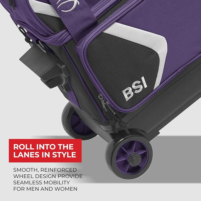 BSI Dash Roller Bowling Bag with Smooth Rolling Wheels, Padded Ball Compartment, Retractable Locking Handle, & Shoe Pocket