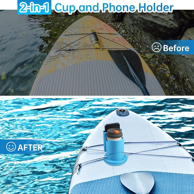 Paddle Board Cup Holder, Kayak Cup Holder 2-in-1 Drink & Phone Holder, Paddleboard and Kayak Accessories for SUP, Kayaking, Fishing, Yoga, or Surfing Adventures(Blue,2Pack)